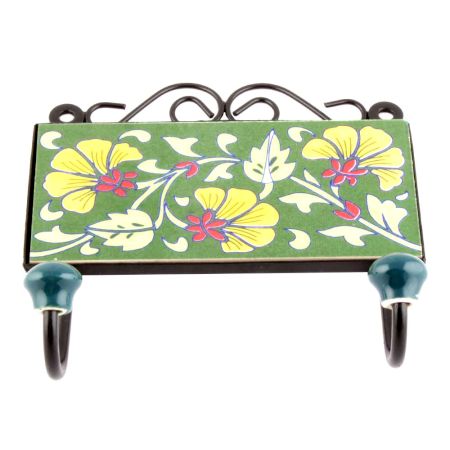 Forest Green Ceramic Flower Tiles Hooks